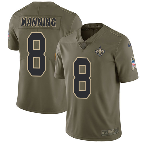 Nike Saints #8 Archie Manning Olive Men's Stitched NFL Limited Salute To Service Jersey